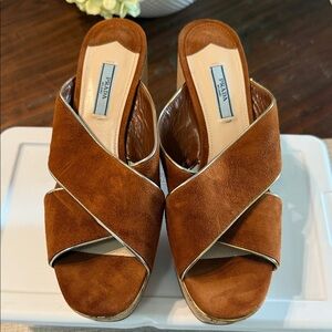 Prada Women's Tan Suede Mules